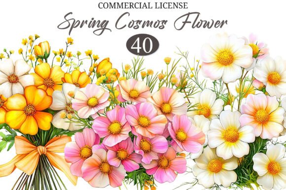 Whimsical Spring Cosmos Flower Clipart