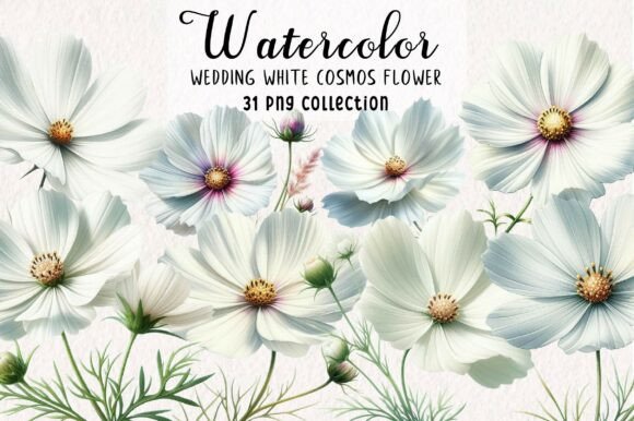 Wedding White Cosmos Flower Clipart